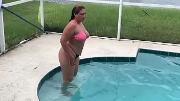 Beautiful Thick Latina sucks dick by the pool